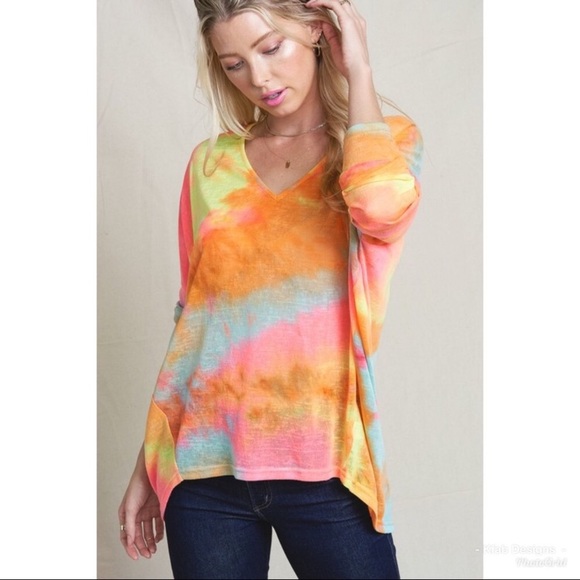 Tie Dye V Neck Top - Picture 2 of 5
